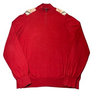 Burberry Brit Nova Check Plaid Shoulder Patch 1/4 Zip Pullover Sweatshirt Red